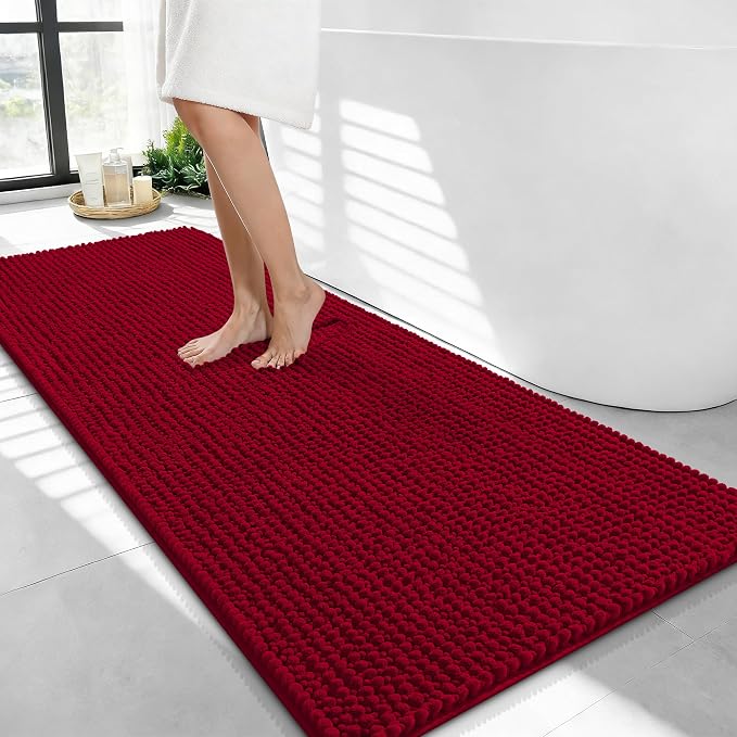 OLANLY Thick Bathroom Runner Rugs 44x24, Extra Soft Absorbent Chenille Bath Rugs, Rubber Backing, Machine Wash Dry, Long Bath Mats for Bathroom Floor, Tub and Shower, Home Decor Accessories, Red