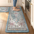 Collive Boho Kitchen Rugs and Mats 2PCS Cushioned Anti-Fatigue Floor Mat, Waterproof Kitchen Rug Set of 2 Non-Skid Comfort Standing Mat for Kitchen,Home,Office,Sink,Laundry,17.3"x29"+17.3"x47"