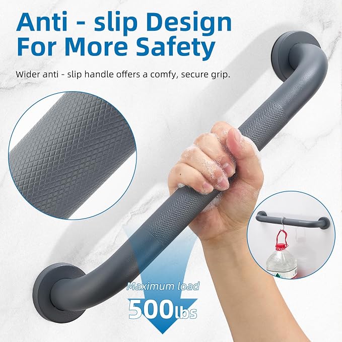 Grab Bars for Shower, Zynuhmo 2 Pack 16 Inch Anti Slip Stainless Steel Bathroom Safety Shower Grab Bar Handrails for Handicap Injury Pregnant Senior Assist Shower Handles(Gun Grey, 1.25" Diameter)