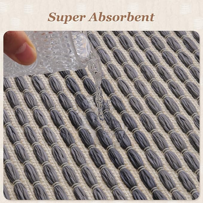 AMOAMI Unique Woven Bath Mat, Super Absorbent Non Slip Bath Mats for Bathroom Floor Textured Bathroom Mat Quick Dry Washable Boho Thin Bathroom Rugs for Beside Tub, 24" x 36", Grey