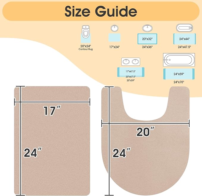 ACCUMTEK Non Slip Bath Mat, Thin Bathroom Rugs Fit Under Door, Quick Dry Bath Mats, Machine Washable Bath Rugs for Bathroom, Bathtub & Kitchen, Bathtub, Taupe/Solid/2 Piece