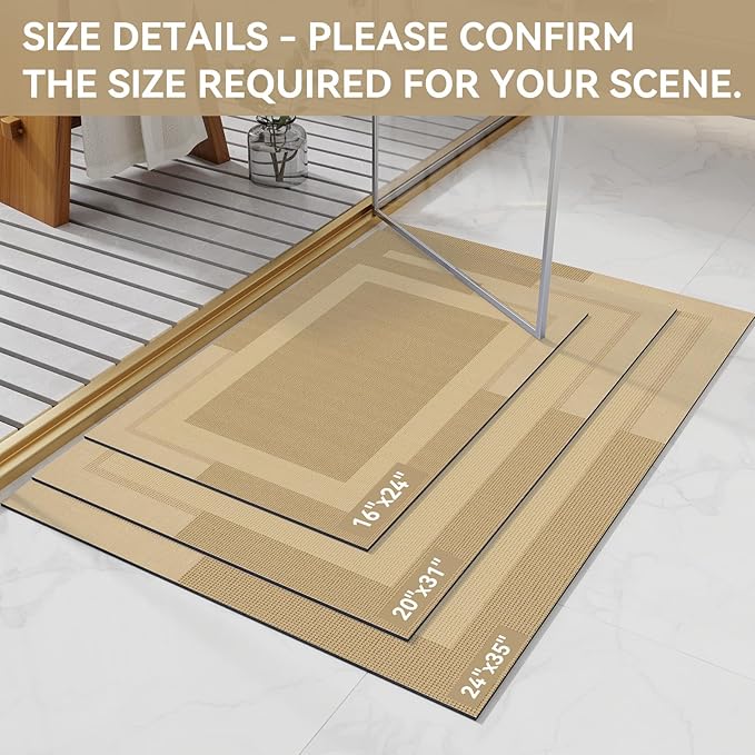 YDKGL Non Slip Bath Mat, Rubber Backing Ultra Thin Bathroom Rugs Fit Under Door Quick Dry Super Absorbent Washable Bath Rug Shower Mat for Bathroom Floor Bathtub Shower Sink, Easy Care Brown 24"x 35"