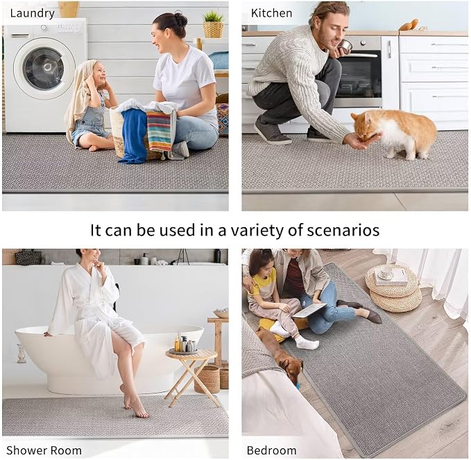 YDKGL Kitchen Rugs and Mats Non Skid Washable Set of 2 PCS, Absorbent Runner Rugs for Kitchen, Front of Sink, Kitchen Mats for Floor, Grey 17x30+17x59