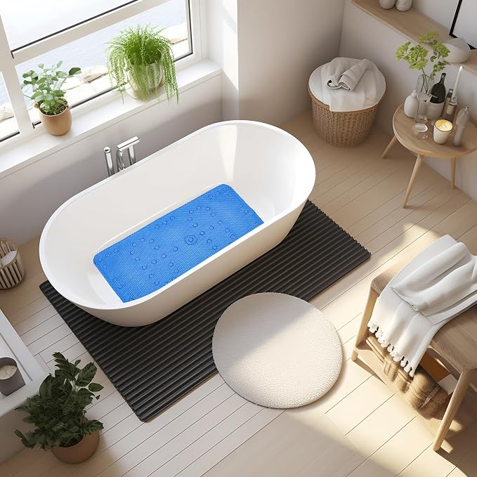 Bathtub Mat Non Slip, Soft Foam Bath Mat for Tub, Bathtub Mat with Drain Holes, Suction Cups Shower Mat (Royal Blue, 36''X17'')