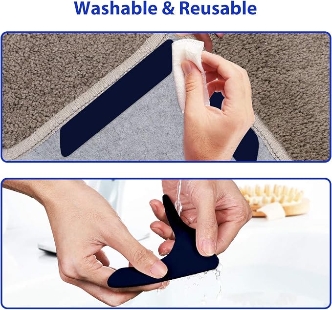 16 Pcs Rug Tape, Dual Sided Washable Removable Prevent Curling Rug Corner Holder, Keep Rug in Place Non Slip Adhesive Rug Stopper for Hardwood Floors and Tile