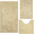 Bath Rugs Chenille 3-Piece Extra Soft and Absorbent Shag Beige Bathroom Rugs, Machine Wash Mat, Strong PVC Non-Slip Underside, Plush Carpet Mats (Beige)