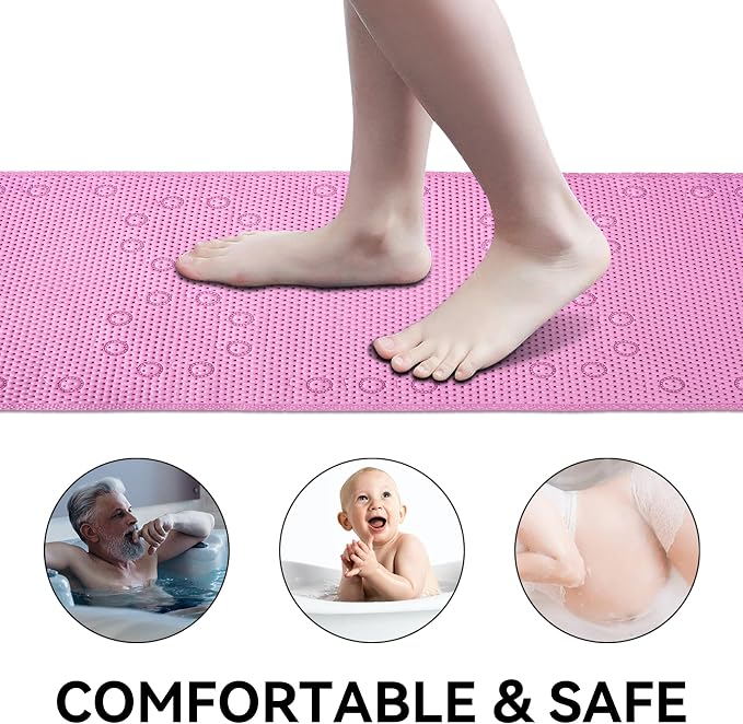 Non Slip Bathtub Mat 36” X 17” Shower Mat Soft Foam Bath Mats for Bathroom Tub, Bathtub Mat with Drain Holes, Suction Cups, Shower Mat Non Slip