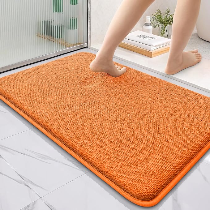 OLANLY Thick Memory Foam Bath Mat Rug 36x24, Extra Soft Absorbent Bathroom Rug, Quick Dry Bath Mats, Non-Slip, Machine Washable Carpet for Bathroom, Tub and Shower, Home Decor Accessories, Orange
