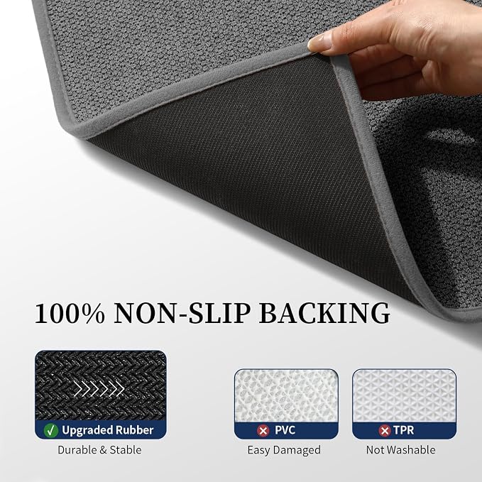 YIHOUSE Dark Gray Bathroom Rugs with Toilet Rug, Quick Dry Thin Bath Mat Sets 2 Piece, Non Slip Absorbent Machine Washable, Bath Rugs for Tub Sink Home Decor (17"x24" + 17.5"x24" U-Shaped)