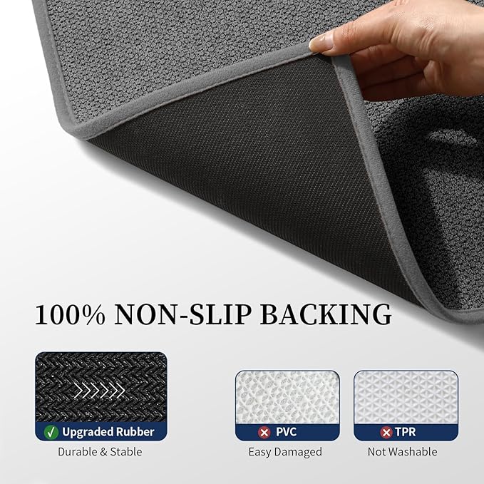 YIHOUSE Dark Gray Bathroom Rugs Sets 2 Piece, Quick Dry Thin Bath Mat, Non Slip Absorbent Machine Washable, Bath Rugs for Bathtub Sink Home Decor (17"x24" + 17"x32")