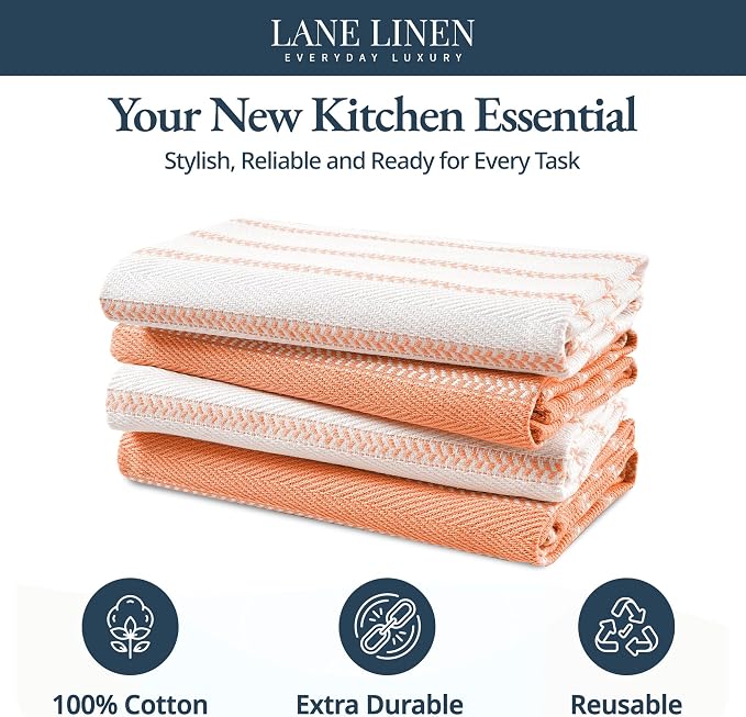 LANE LINEN Kitchen Towels Set - Pack of 4 Cotton Dish Towels for Drying Dishes, 18”x 28”,Absorbent Tea Towels, Quick Drying Kitchen Towel Set - Coral