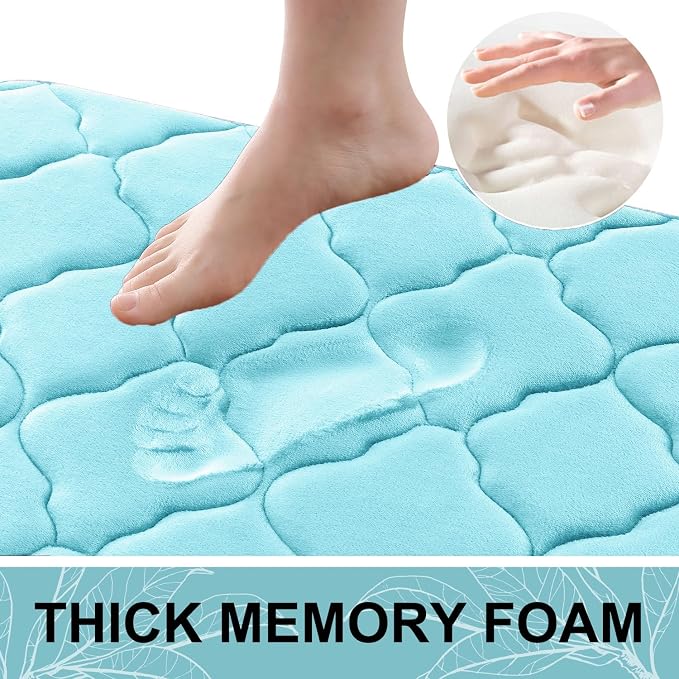 OLANLY Memory Foam Bath Mat Rug 47x20, Ultra Soft and Absorbent Bathroom Rugs, Non-Slip, Comfortable, Machine Washable Bath Carpet for Bathroom Floor, Tub, Shower and Home Decor Accessories, Sky Blue