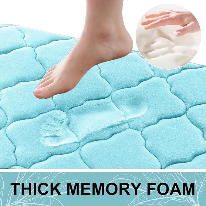 OLANLY Memory Foam Toilet Rugs U-Shaped 24x20, Ultra Soft and Absorbent Bathroom Rugs, Non-Slip, Comfortable, Machine Washable Contour Bath Mat for Toilet Base, Home Decor Accessories, Sky Blue