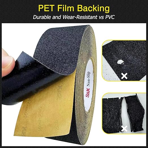 S&X Anti Slip Tape 24 Inch x 60 FT Roll, Ultimate Non-Slip Skid Grip Tape for Outdoor Stair Treads, Wooden Steps & Exterior Grips, Black, Grit 60, Waterproof, Extra-Durable, Long-Lasting