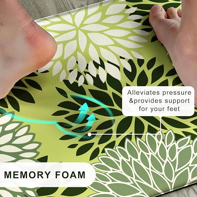 Kitchen Mats Set of 2 Cushioned Anti Fatigue Kitchen Rugs Non Slip Waterproof Kitchen Runner Memory Foam Floor Mat Comfort Standing Mat for Sink,Office,Laundry, Green