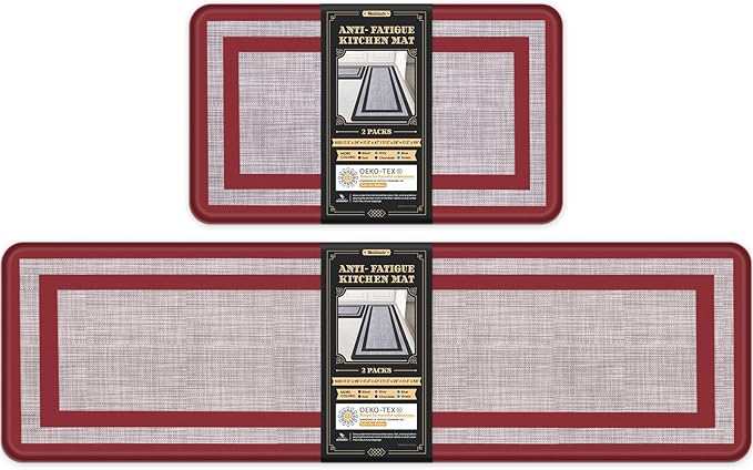 Mattitude Kitchen Mats Set of 2 Cushioned Rugs 0.47 inch Thick Anti-Fatigue Mats for Kitchen Floor,Waterproof Non-Slip Mats and Rugs Set for Office,Floor,Laundry 17.3"×29"+17.3"×59",Red