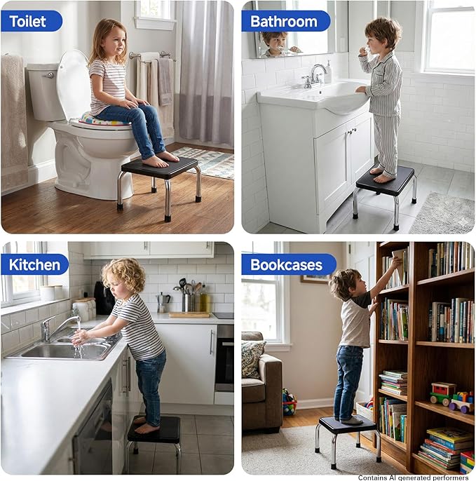 Loyoda Heavy-Duty Foot Step Stool for Adults with Non-Slip Surface, 350 lbs Capacity, Portable One-Step Stool for Kitchen, Bathroom, Office, Bedroom