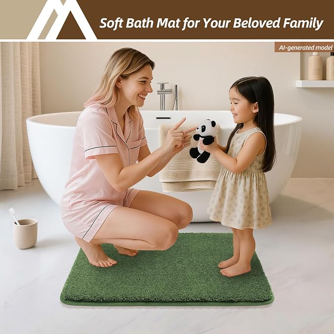 COSY HOMEER Bath Rugs for Bathroom Extra Thick- Anti-Slip Bath Mats Soft Plush Yarn Shaggy 100% Strong Mirco Polyeste Mat Living Room Bedroom Mat Floor Water Absorbent(Green,24x36 - Inches)