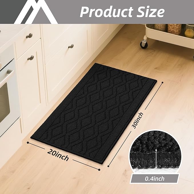 COSY HOMEER-Kitchen-Rugs-and-Mats 20"x30" Non Slip Kitchen Mats for Floor Absorbent Kitchen Rug Washable Kitchen Standing Floor Mat for Sink Mat,Throw Rug,Entry,Laundry,Black