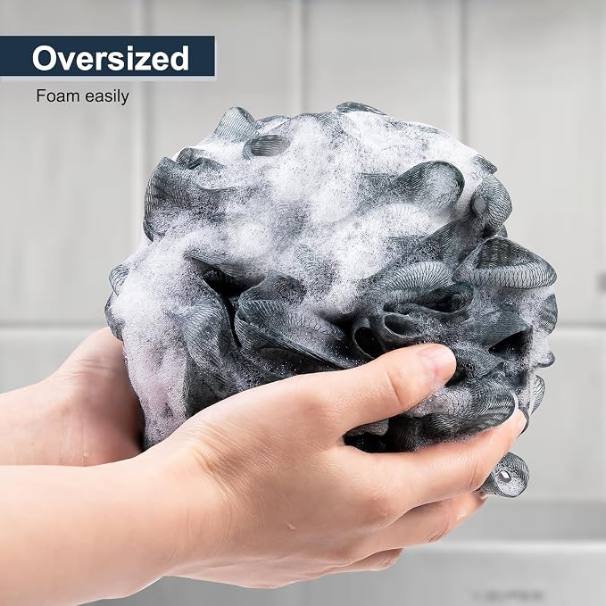 MTDLYICE Loofah Sponge XXL-100g 4 Pack, Bath Sponge Soft Mesh Shower Puff Loofah for Men, Exfoliating Body Scrubber for Women, Shower Accessories (Blue Gray)