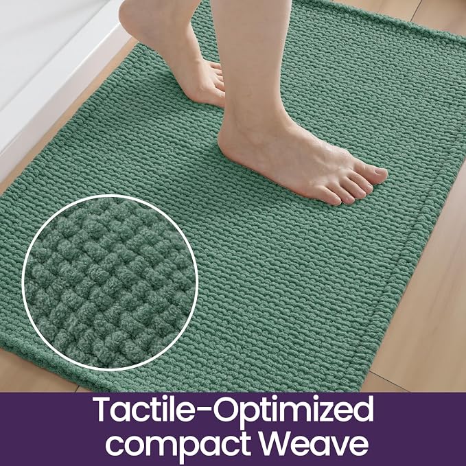 DEXI Bathroom Rugs 24x16, Non Slip Washable Bath Mat, Absorbent Chenille Bathmat, Ultra Soft Thick Carpet for Tub Shower Floor, Green