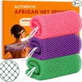 African Net Sponge Authentic, 3 Pieces African Exfoliating Net Sponge Body Back Scrubber Exfoliating Washcloth for Shower Bath for All Types (Pink+Purple+Green, 3 Pcs)