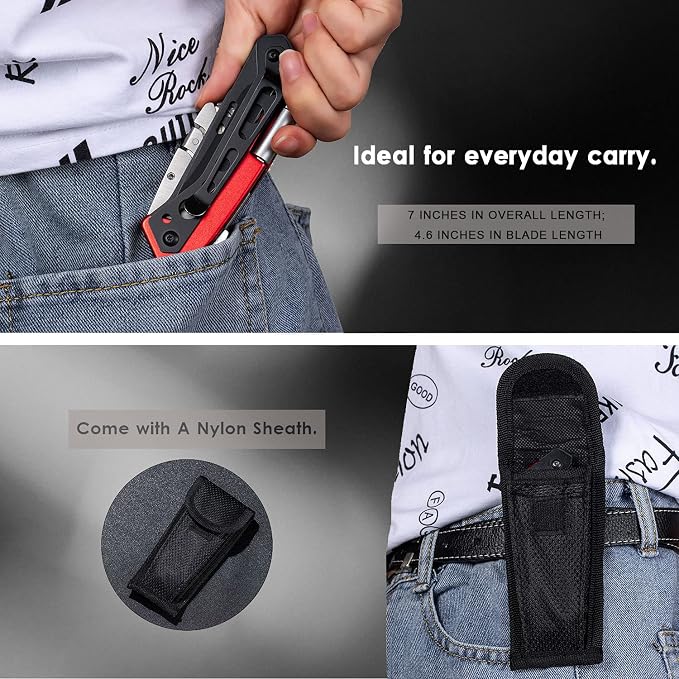 edcfans Folding Utility Knife Box Cutter with 5 Razor Blades, Pocket Utility Knives, Screwdriver, Saw, Lock Design, Clip and Holder for Belt, EDC Heavy Duty Work Knifes, Fathers Day Dad Gifts for Papa