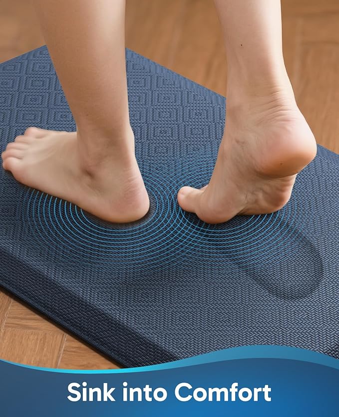 Ophanie Kitchen Mats for Floor, 1/2 inch Thick, 20x32 Anti Fatigue Cushioned Mat, Kitchen Rugs, Waterproof, Comfort Ergonomic Standing Mat for Office, Home, Sink, Blue Non-Slip Ridged Bottom