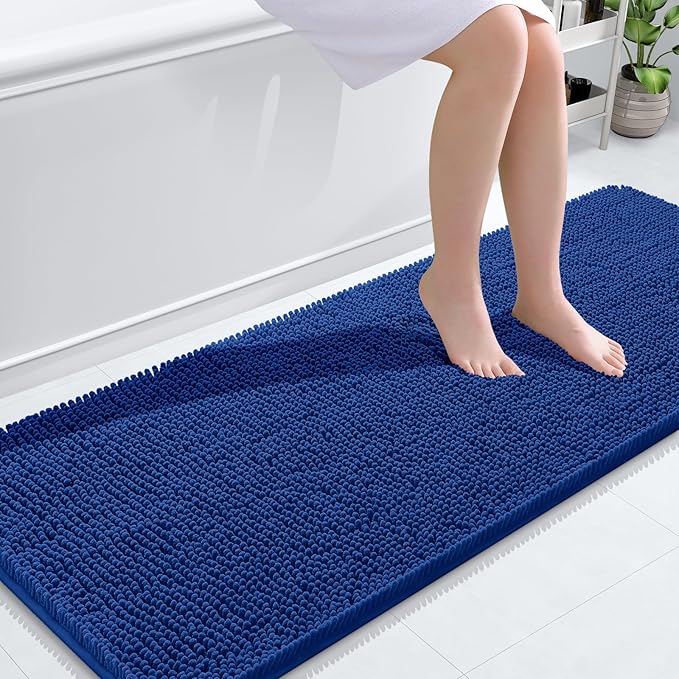 OLANLY Bathroom Runner Rugs 59x24, Soft Absorbent Chenille Bath Rugs, Rubber Backing Quick Dry, Machine Washable Long Bath Mats for Bathroom Floor, Tub and Shower, Home Decor Accessories, Royal Blue