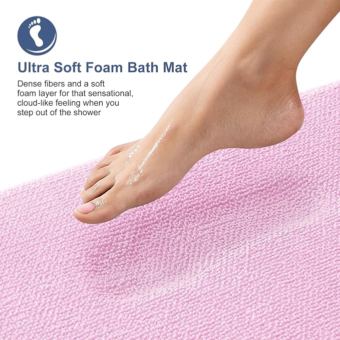 OLANLY Thick Memory Foam Small Bathroom Rugs 24x16, Extra Soft Absorbent Bathroom Mat, Quick Dry Bath Mats, Non-Slip, Machine Washable Carpet for Bathroom, Tub and Shower, Home Decor Accessories, Pink