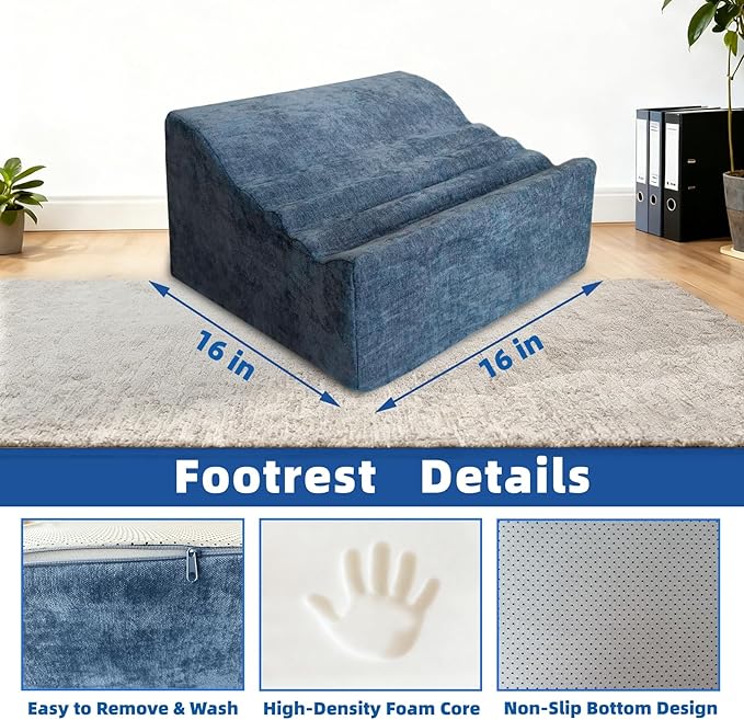 Under Desk Footrest, Multi-Functional Footrest with Portable Handle & Removable Washable Cover - Ergonomic Foot Stool Elevating and Supporting Feet and Legs for Chair and Sofa (Blue)