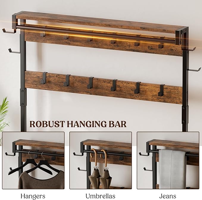 Lulive Hall Tree with Bench and Shoe Storage, 39.4” Entryway Bench with Coat Rack freestanding, 5 in 1 Entryway Furniture Organizer Large Coat and Shoe Rack with 21 Hooks and Drawers, Rustic Brown