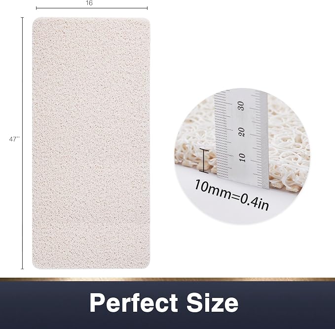 Asvin Soft Textured Bath, Shower, Tub Mat, 47x16 Inch, Phthalate Free, Non Slip Comfort Bathtub Mats with Drain, PVC Loofah Bathroom Mats for Wet Areas, Quick Drying