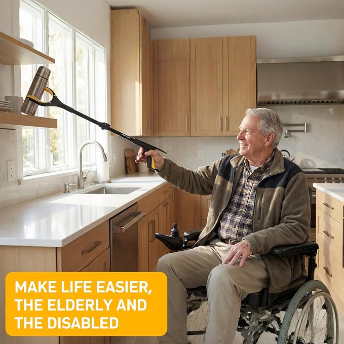 32 inch GrabRunner Folding Reacher Grabber Tool with Shoehorn,360° Rotating Head Grabber Tool with Strong Magnetic,Grabbers for Seniors (Gold)