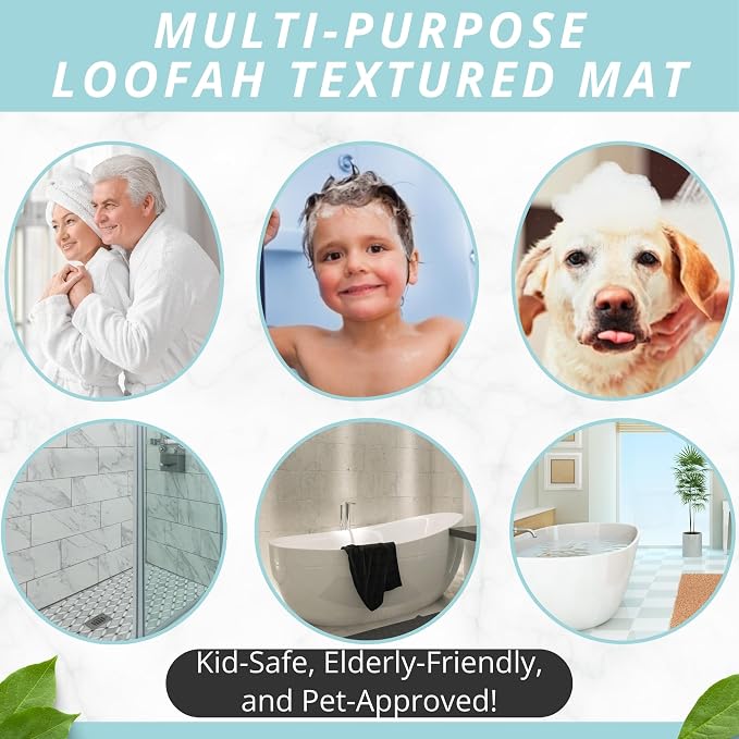 Enkosi Loofah Non-Slip Shower Mat - Shower Floors, Bathtub, Bathrooms, Wet Areas - Cushioned Bath Mat with Drain Holes - Quick Dry PVC, Secure Safety Pad Without Suction Cups (32x24 Duck)