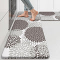 Anti Fatigue Kitchen Mat 2PCS,Boho Dahlia Floral Kitchen Rugs Non Slip Rubber Backing,Waterproof Farmhouse Kitchen Mat for Floor,Cushioned Standing Mat for Office,Laundry,Sink,Desk,Grey