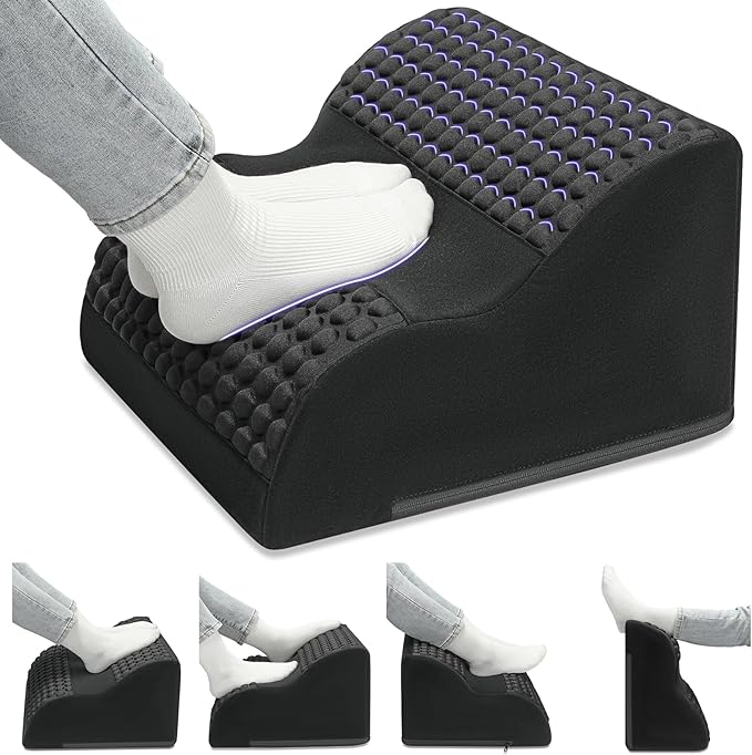 Foot Rest for Under Desk at Work, 3-Tier Foot Stool with Thick High-Density Foam and Massage Dots, Ergonomic Footrest with Washable Cover for Home and Office, Back, Legs & Hip Pain Relief (Black)