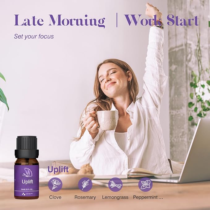 ASAKUKI Essential Oils for Diffuser –6 Mood Essential Oil Blends (Breathe, Uplift, Sensual, Balance, Unwind, Rest) for Morning to Night Rituals, Home & Daily Use- Gifts for Mom