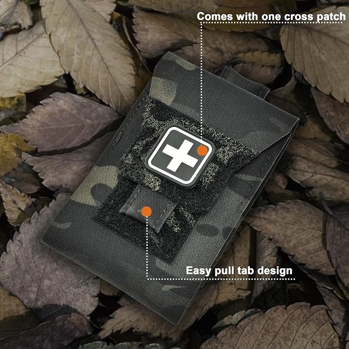 Mini IFAK Pouch, Compact Empty First Aid Organizer with Elastic Loops and Pull Tab, Portable EDC Micro Trauma Pouch for Pocket Backpack and Outdoor Carry