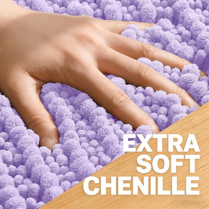OLANLY Bathroom Rug Mat 40x32, Thick Soft and Absorbent Chenille Bath Mat, Non-Slip Rubber Backing, Machine Washable Quick Dry Bath Rugs for Tub Shower Floor, Home Decor Accessories, Lavender