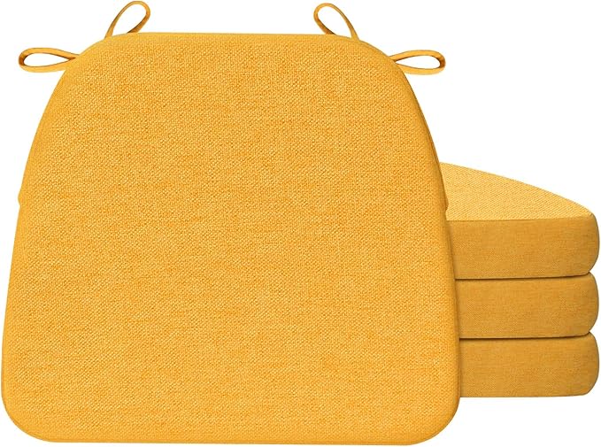 AAAAAcessories D-Shaped Chair Cushions, 2" Thick Dining Chair Pads with Ties and Removable, Machine-Washable Cover, 17" x 16", Set of 4, Golden Orange