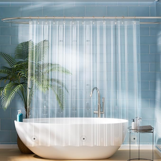 Titanker Short Shower Curtain Liner 72x65, Clear PEVA Shower Liner Lightweight Waterproof Shower Curtains for Bathroom with Magnets and Rustproof Grommet Holes