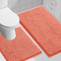Smiry Bathroom Rugs Set 2 Piece, Soft Absorbent Chenille Bath Mat and U-Shaped Toilet Rug Set, Non Slip Shaggy Bath Carpet for Tub, Shower and Floor (30x20+24x20, Coral)