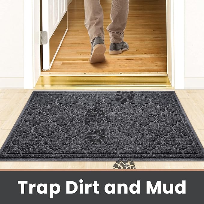 LuxStep Door Mat Large 24x36 Inch Indoor Outdoor Doormat, Non-Slip Low-Profile Design Floor Mat, Front Door Welcome Mat for Entryway,Patio,Garage, Black