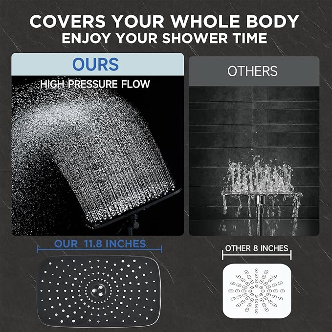 Veken 11.8" Rain Shower Head with Handheld, High Pressure Handheld Shower Heads with Multi Spray Modes, Rainfall Combo with 15" Metal Extension Arm,Detachable Dual Shower, Long 6 ft. Hose,Matte Black