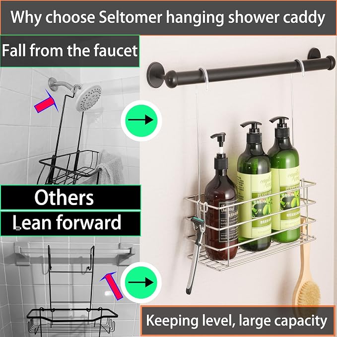 Shower Caddy Hanging Shower Rack SUS304 Stainless Steel Hanging Shower Orangizer with Hooks Over The Door, Shampoo Basket Storage (Single-Layer)