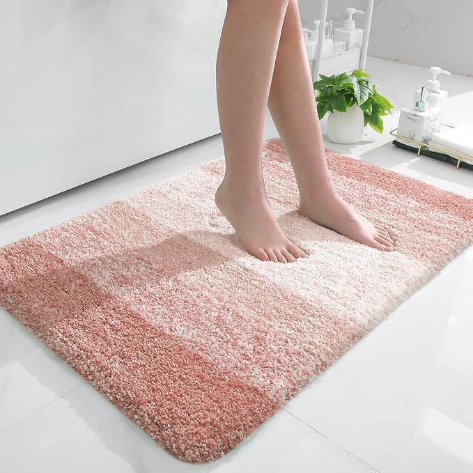 OLANLY Bathroom Rugs Mat 36x24, Extra Soft Absorbent Microfiber Bath Rugs, Rubber Backing, Quick Dry, Machine Washable Bath Mats for Bathroom Floor, Tub and Shower, Home Decor Accessories, Peach