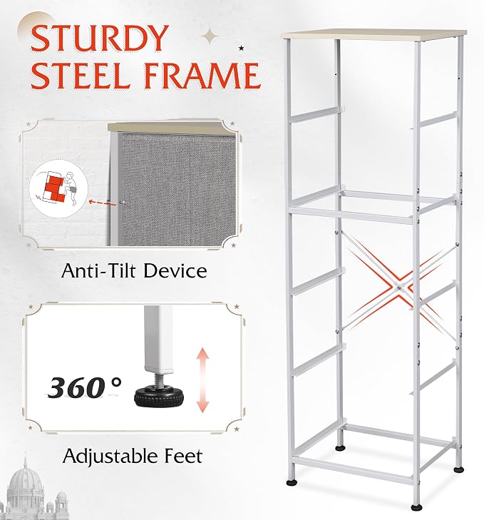WLIVE Fabric Dresser, 5-Drawer Tall Dressers for Bedroom, Storage Dresser Organizer with Fabric Bins, Wood Top, Sturdy Steel Frame, Chest of Drawers for Closet, Hallway, Light Grey