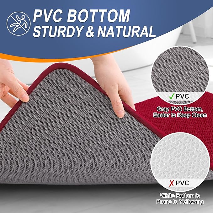 OLANLY Thick Memory Foam Bathroom Runner Rugs 44x24, Extra Soft Absorbent Long Bath Rug, Quick Dry Bath Mats, Non-Slip, Machine Washable Mat for Bathroom, Tub and Shower, Home Decor Accessories, Red