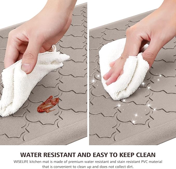 WISELIFE Kitchen Mat Cushioned Anti Fatigue Floor Mat,17.3"x39", Thick Non Slip Water Resistant Kitchen Rugs and Mats,Heavy Duty PVC Foam Standing Mat for Kitchen,Floor,Home,Desk,Sink,Laundry,Khaki